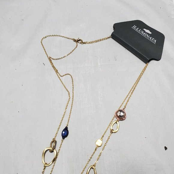 ILLUMINATA multi color stone 2 strand  necklace with gold link and petals - Picture 4 of 8